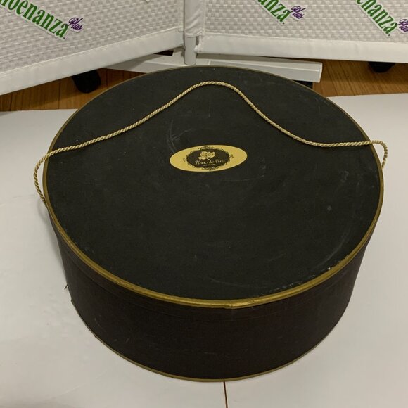 Vintage Fleur de Paris New Orleans Cardboard Hat Box Storage Container Black - Picture 2 of 14